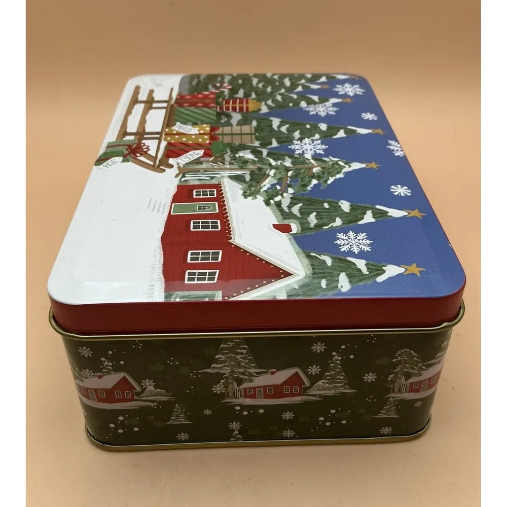 Greenbrier International 4x6x2 Christmas Cabin Decorative Holiday Tin